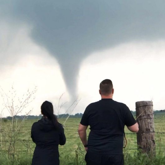 Nick and Ashleigh watch a tornado